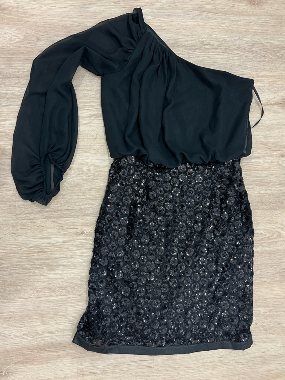 Laundry By Shelli Segal Black One-Shoulder Sequin Mix Dress